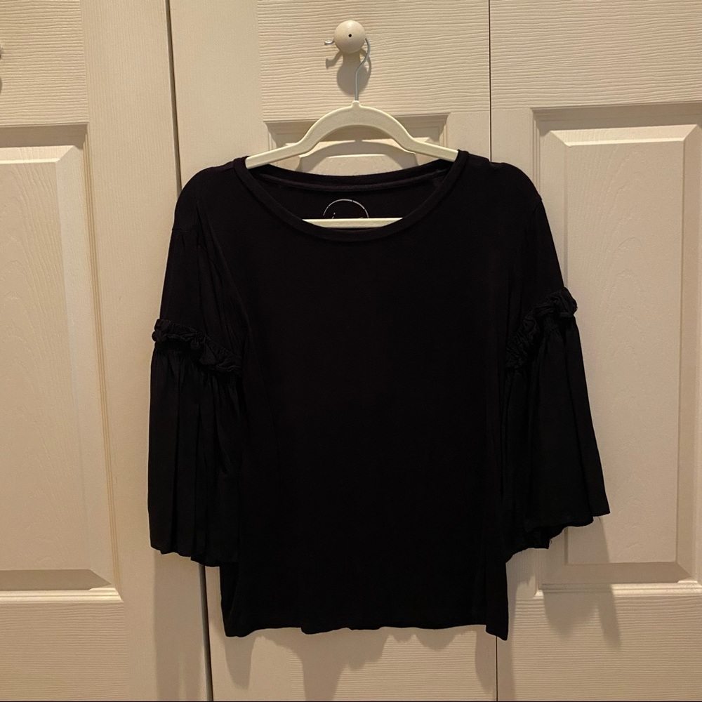 INC Black Bell Sleeve Top Flowy Sleeve Blouse Casual Chic Lightweight Top